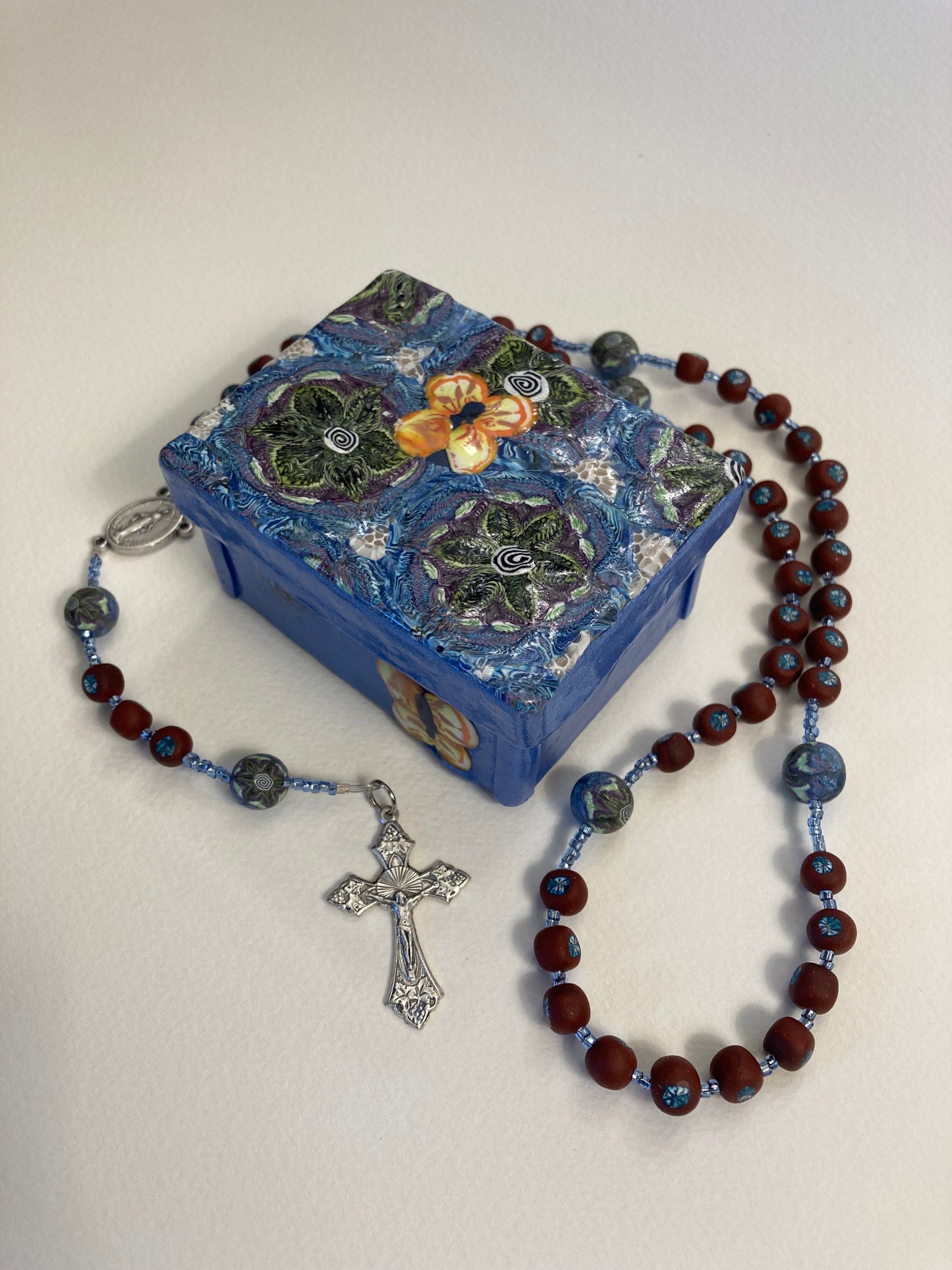 Blue Skies Butterfly Decorative Box and Rosary