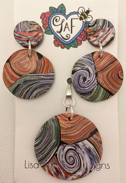 Stripes and Swirls Pendant and Earrings