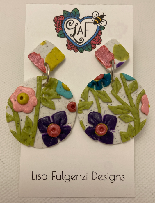 Garden Flowers Round and Terrazzo Pastel Post Earrings