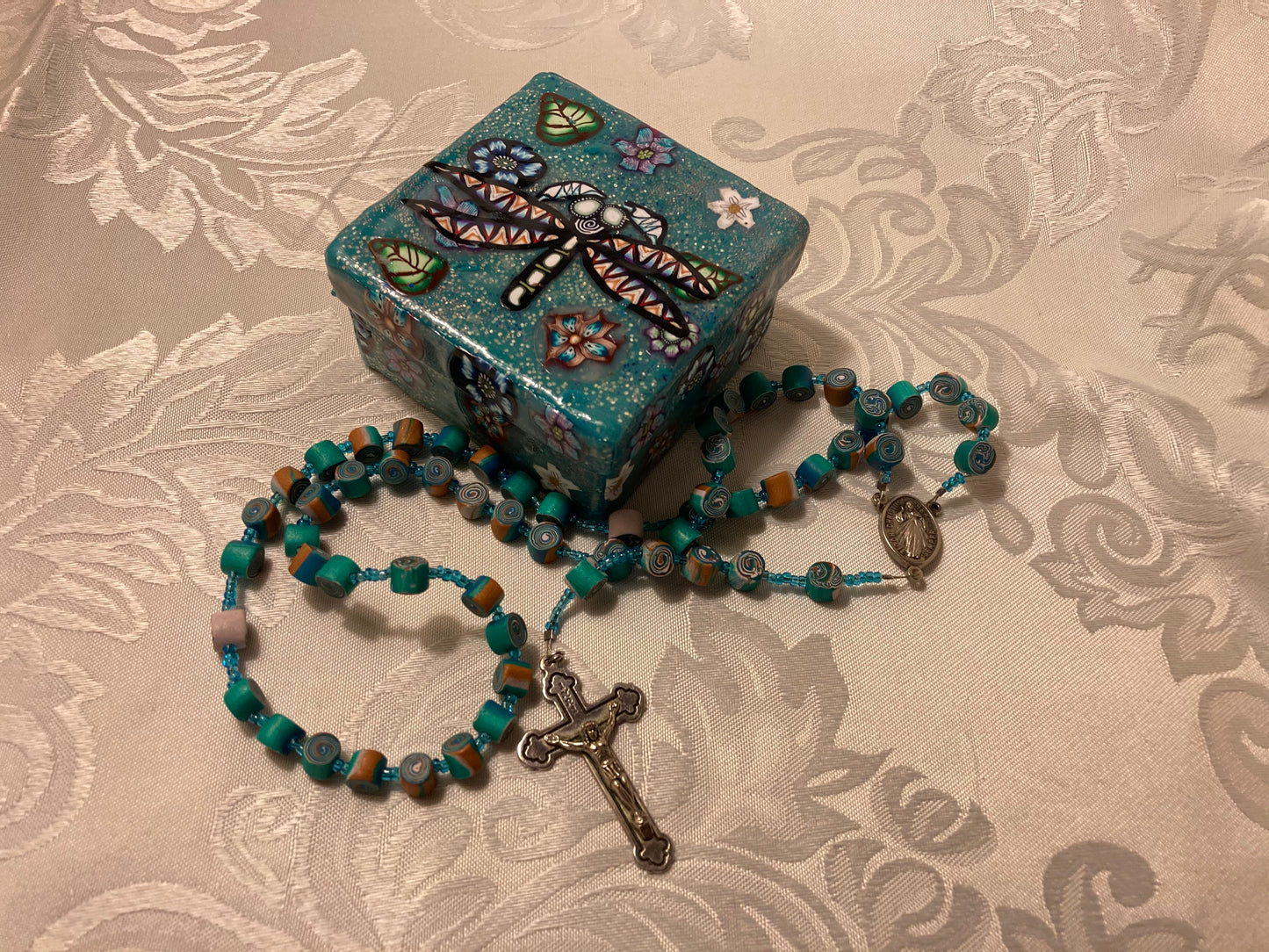 Sapphire Dragonfly Galaxy Sparkle Decorative Box and Rosary