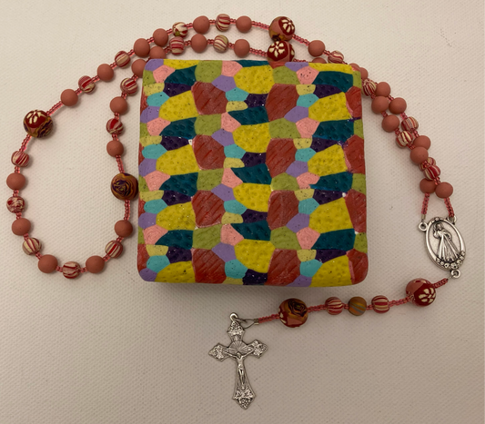 Textured Slab and Purple Stripes Rosary and Box Set