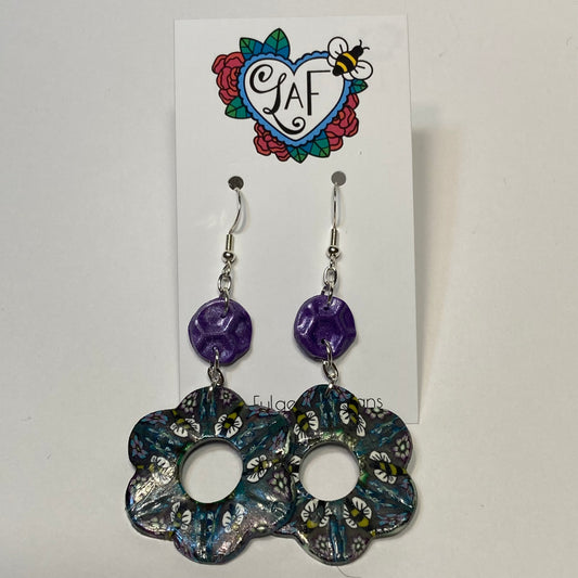 Bee Kaleidoscope and Purple Pearl Drop Earrings