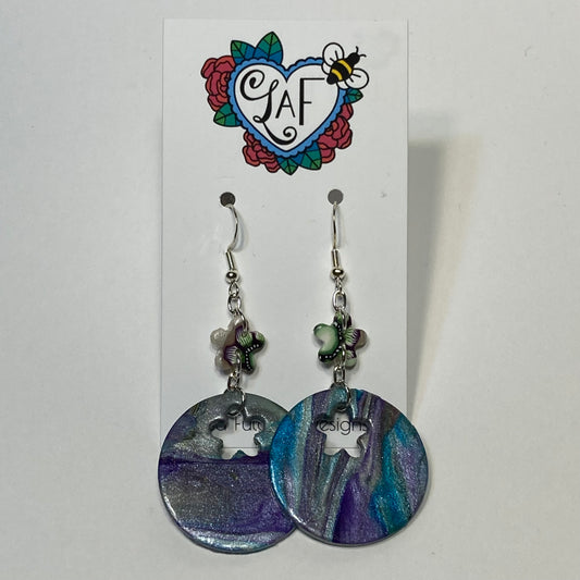 Purple and Peacock Pearl Round Floral Drop Earrings