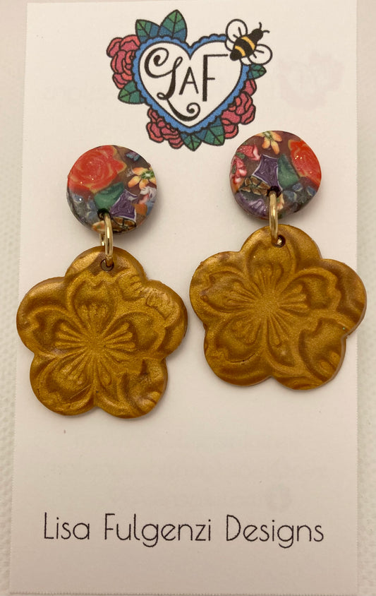 Flower Kaleidoscope with Gold Mica Shift Post Earrings