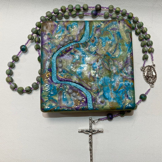 Beautiful Broken Hearts Teal River and Silver Accents Box and Rosary Set