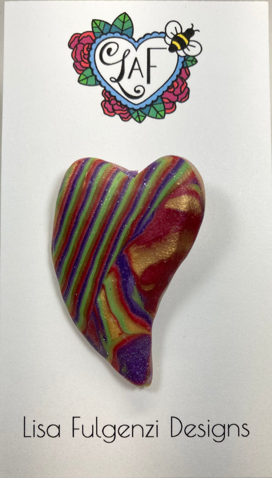 Holiday Vintage Colors Offset Heart Brooch Stripes L