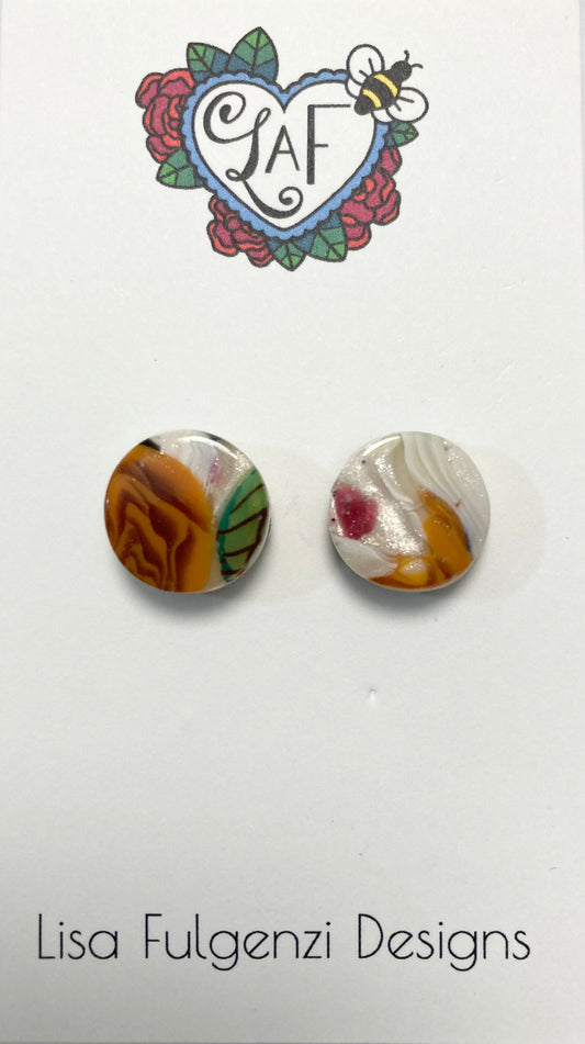 Orange and Green Roses Stud Post Earrings