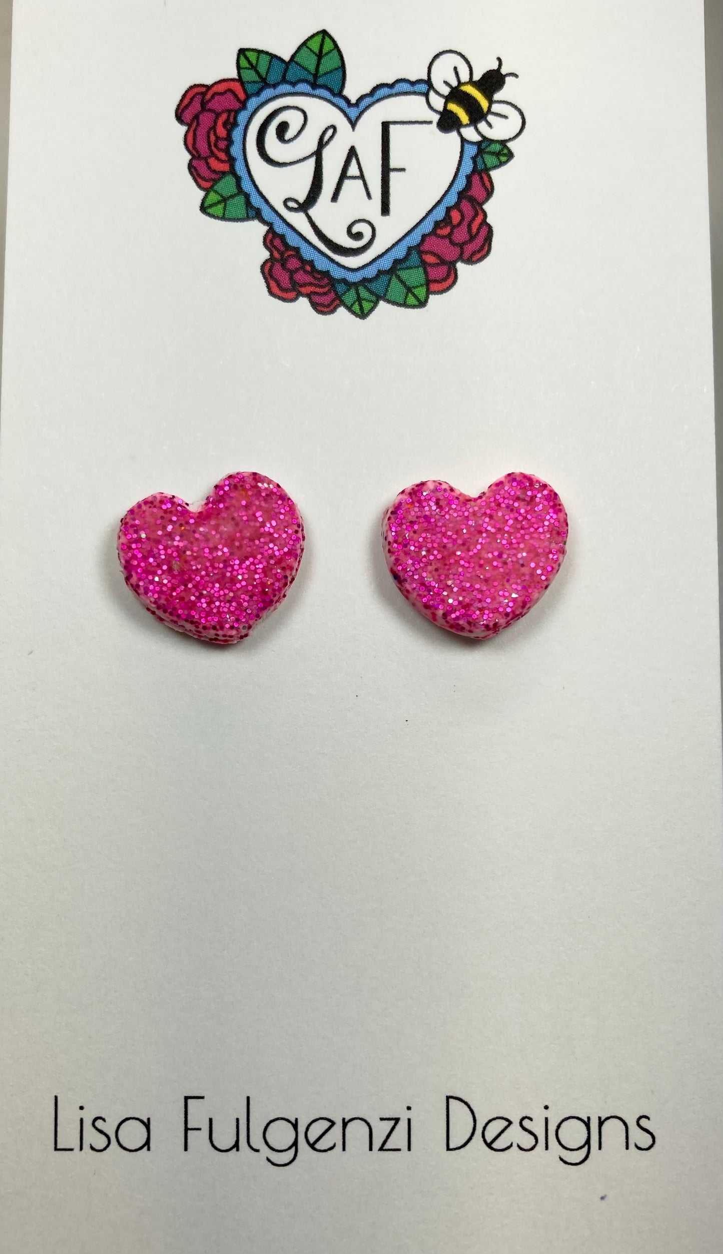 Sweet Heart Glitter Earrings Hot Pink Posts