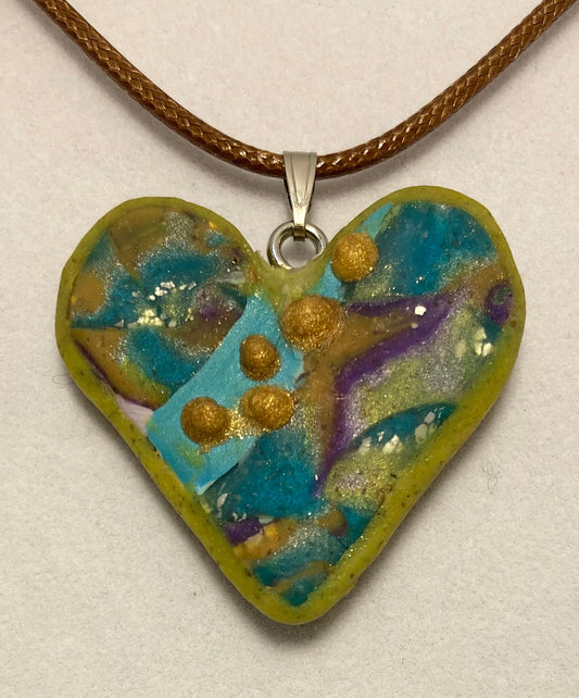 Beautiful Broken Hearts Teal River Freeform Cut Pendant