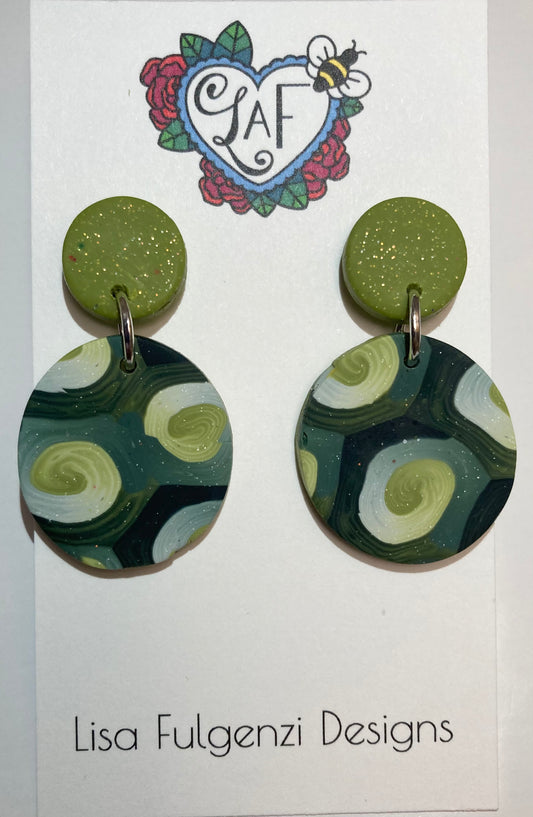 Round Light Green to Dark Green Blend Medium Earrings