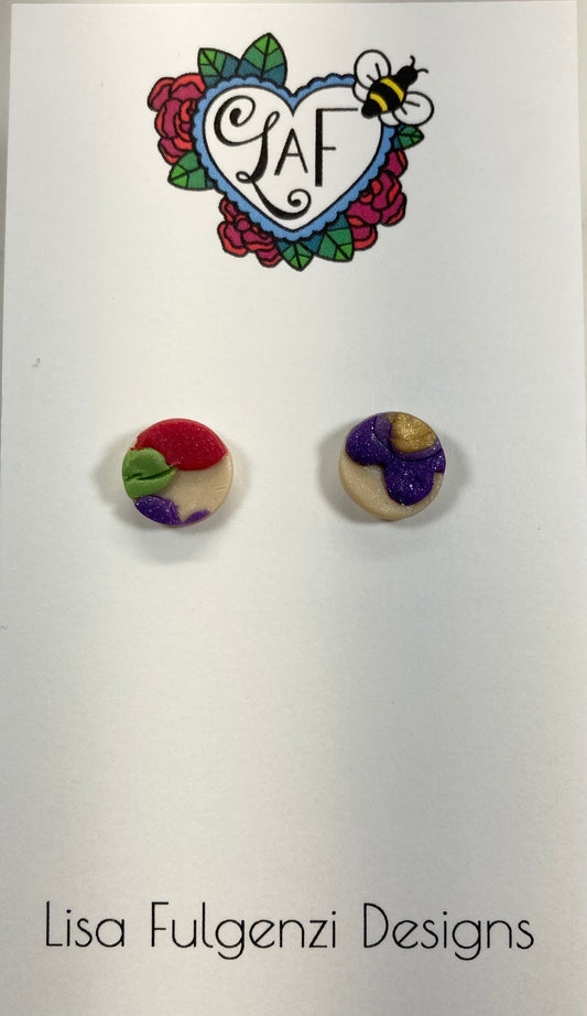 Holiday Vintage Colors Holly Round Stud Earrings
