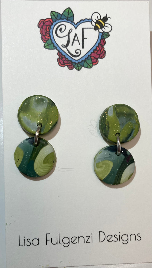 Round Light Green to Dark Green Blend Small Earrings