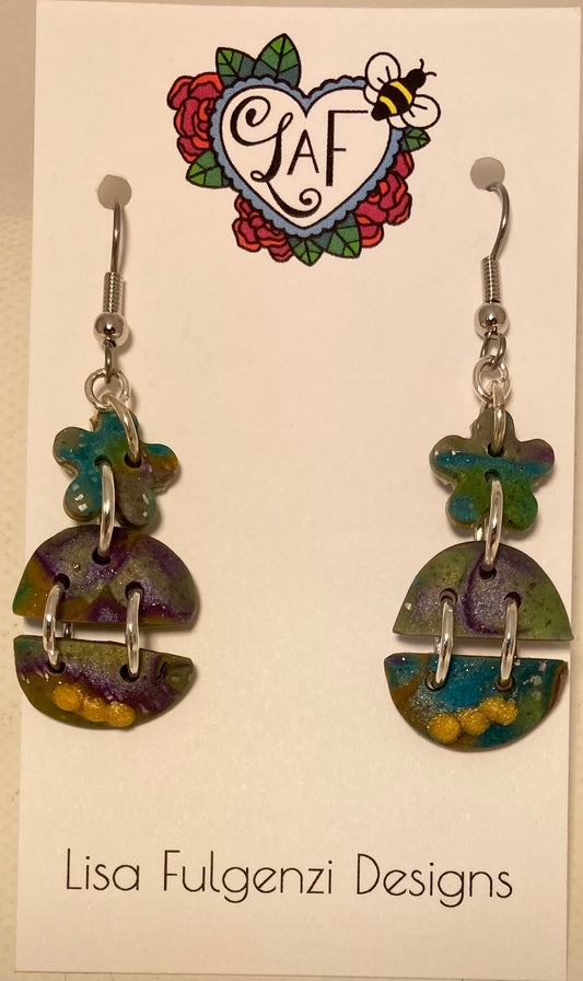 Beautiful Flowers and Half Circles Drop Earrings