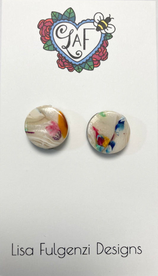 Multicolored Pearl Marble Stud Post Earrings