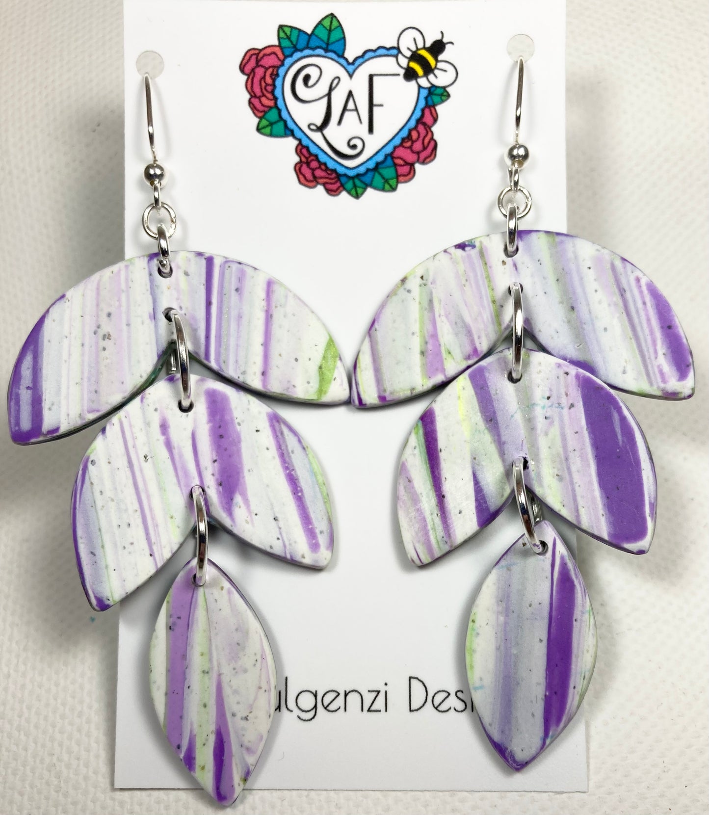 Lavender Stripe Large Floral Shape Reversible Drop Earrings