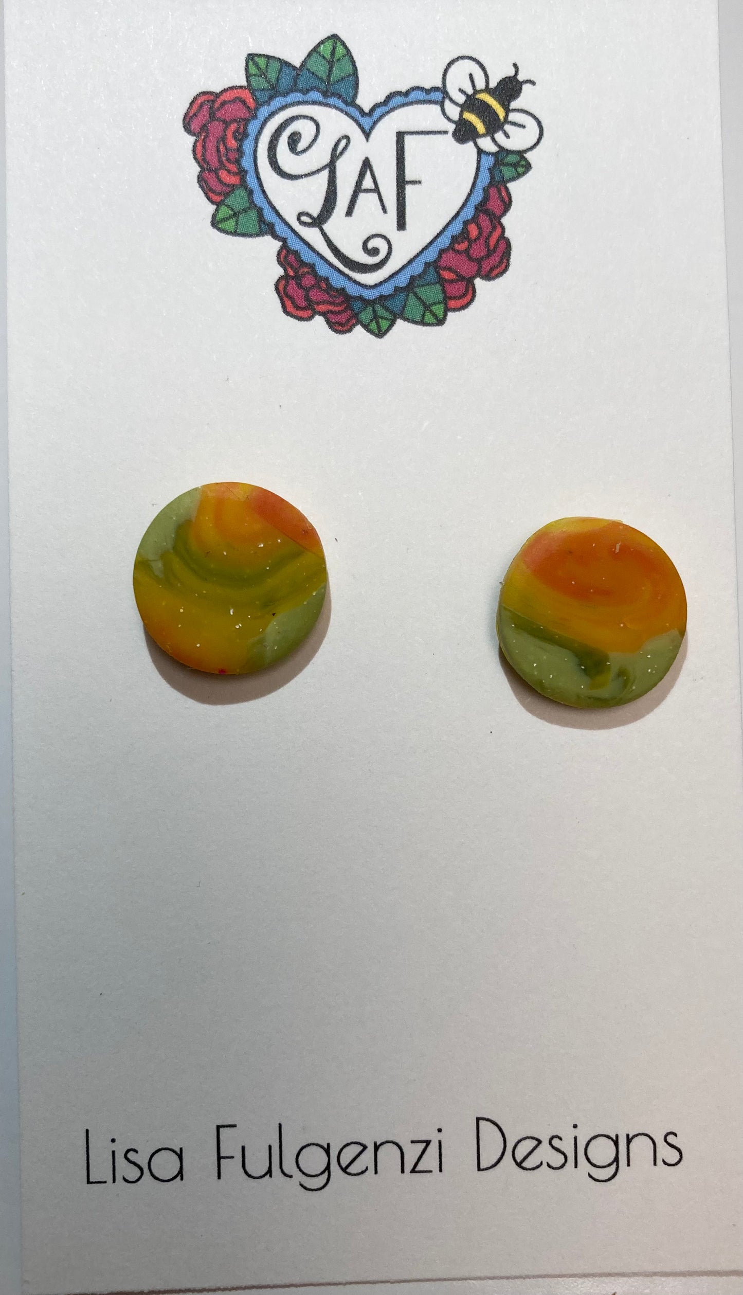 Round Orange Yellow and Green Blend Post Earrings