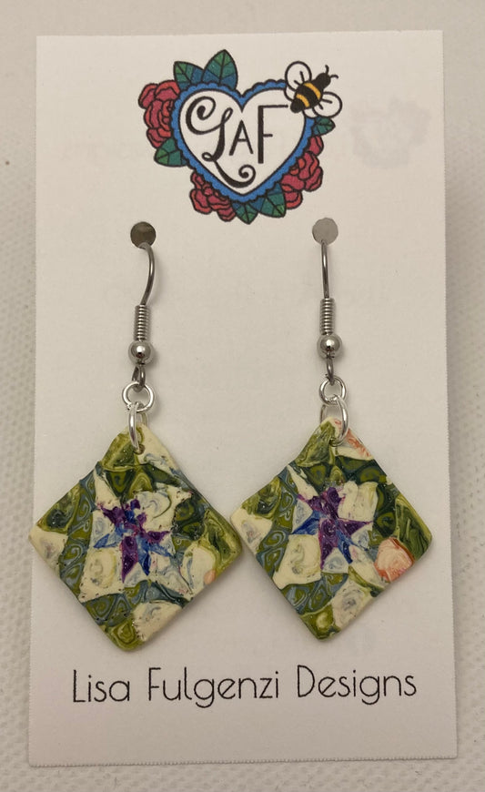 All Hallows Quilt Square Earrings Green