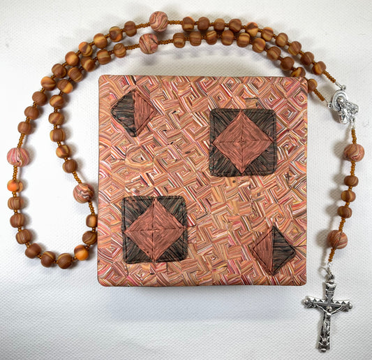 Dad’s Quilt Box and Rosary Set Orange and Bronze