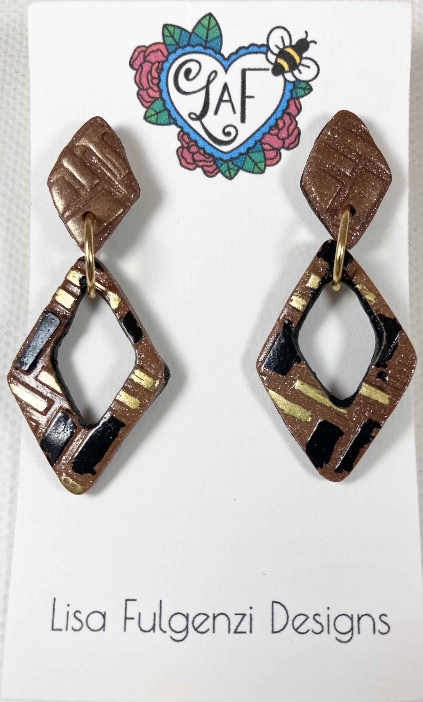 Glitter, Diamonds and Brick Gold and Black Medium Post Earrings