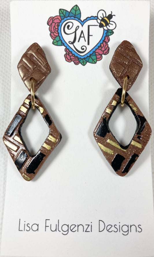 Glitter, Diamonds and Brick Gold and Black Medium Post Earrings