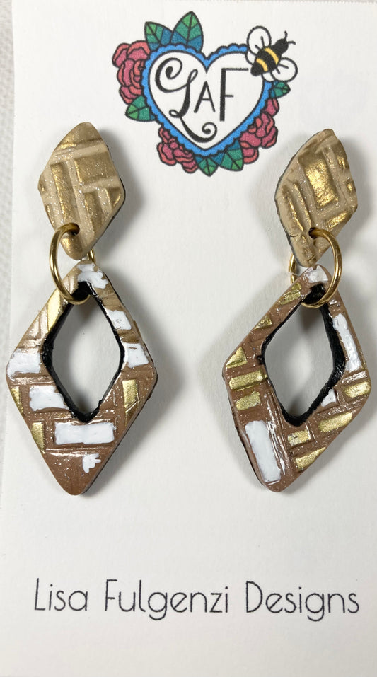 Glitter, Diamonds and Brick Gold and White Medium Post Earrings