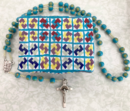 Card Trick Quilted Decorative Box and Rosary Set
