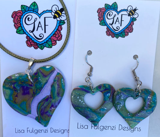 Beautiful Broken Heart Pendant and Earrings Lavender River