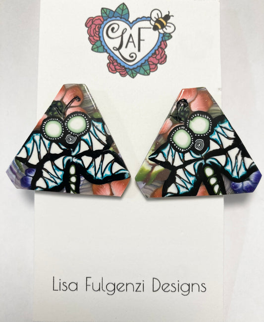Dragonfly Floral Stripes and Swirls Post Earrings