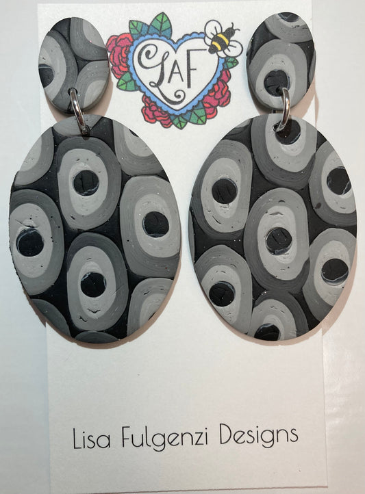 Oval Black and Gray Blend Large Earrings