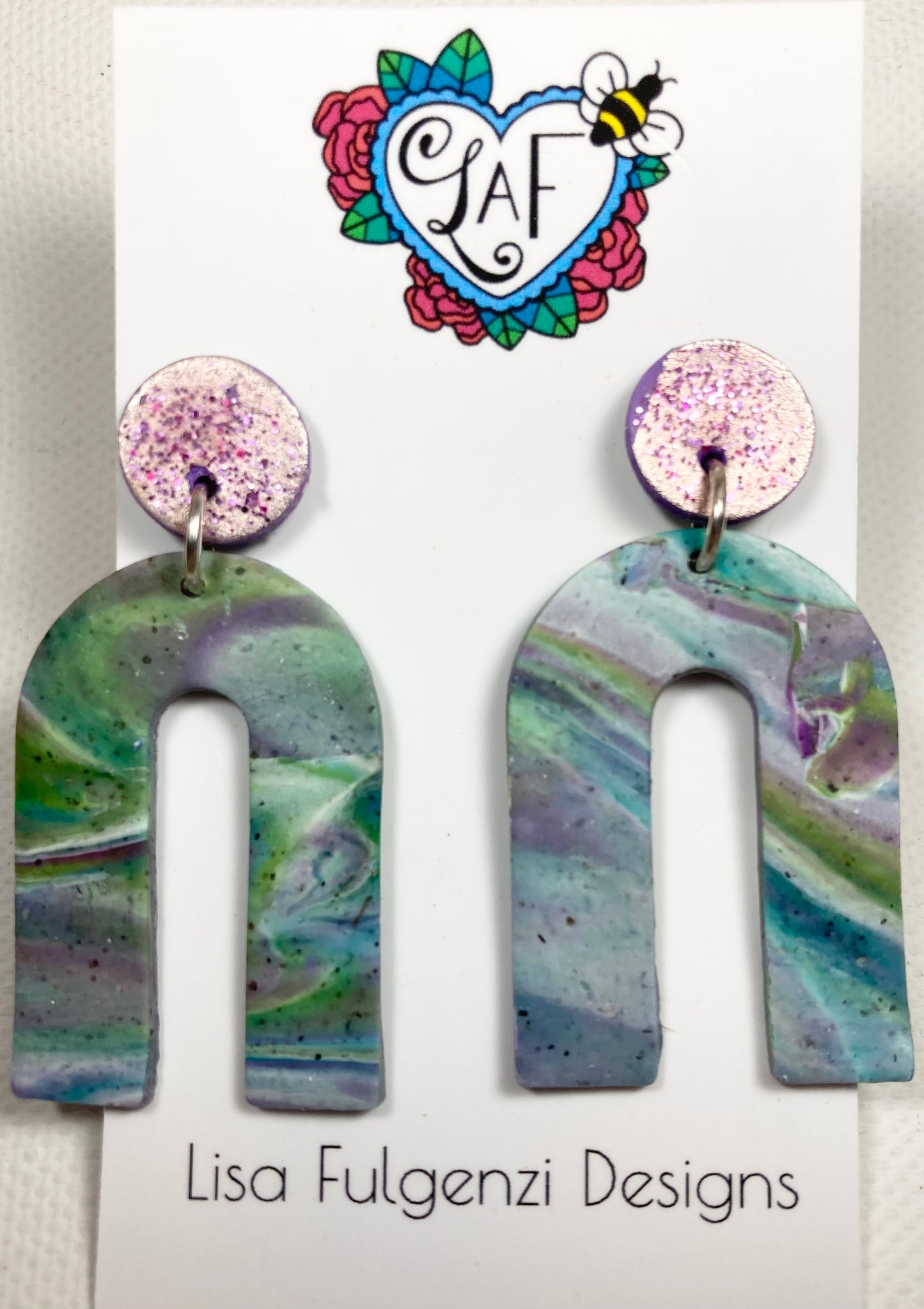 Lavender Foil, Glitter and Turqoise Marble Color U Post Earrings