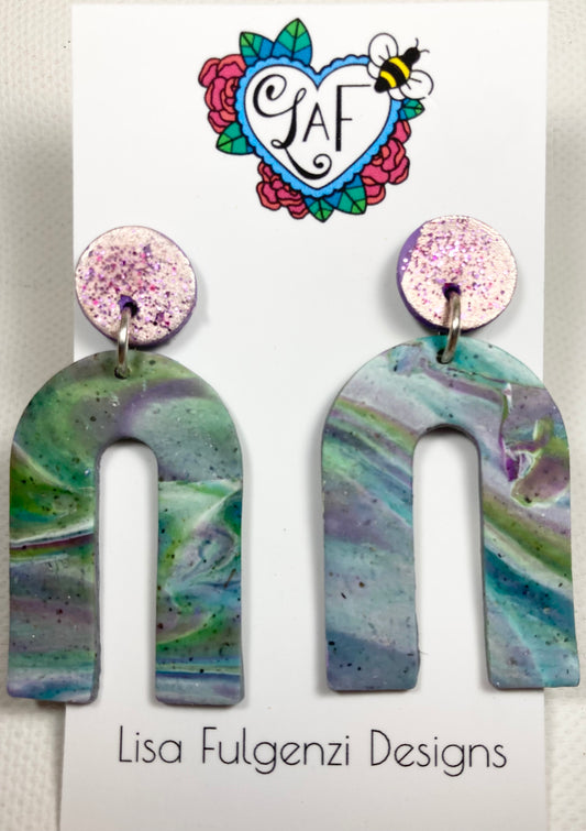 Lavender Foil, Glitter and Turqoise Marble Color U Post Earrings