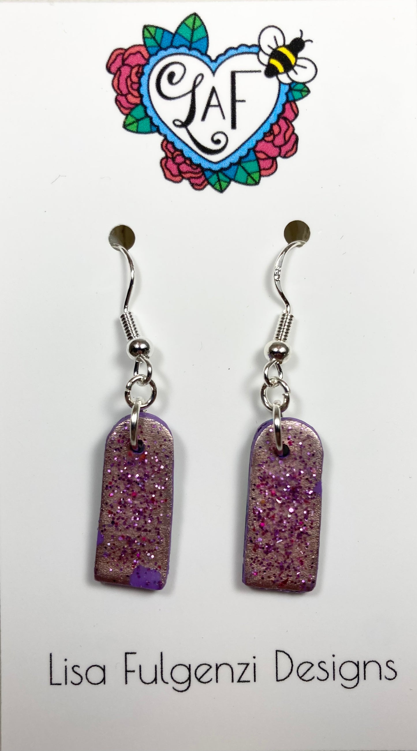 Lavender Foil and Glitter Purple Geometric Drop Earrings