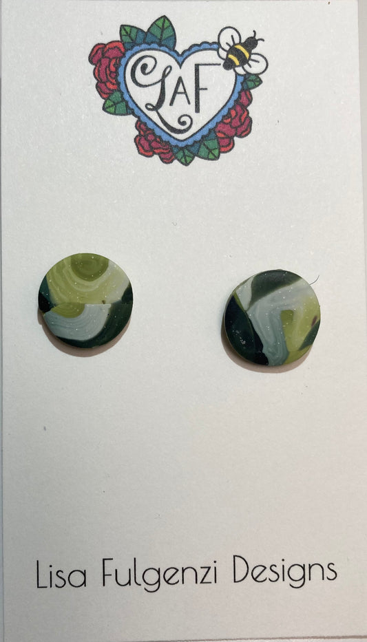 Round Light Green to Dark Green Blend Post Earrings