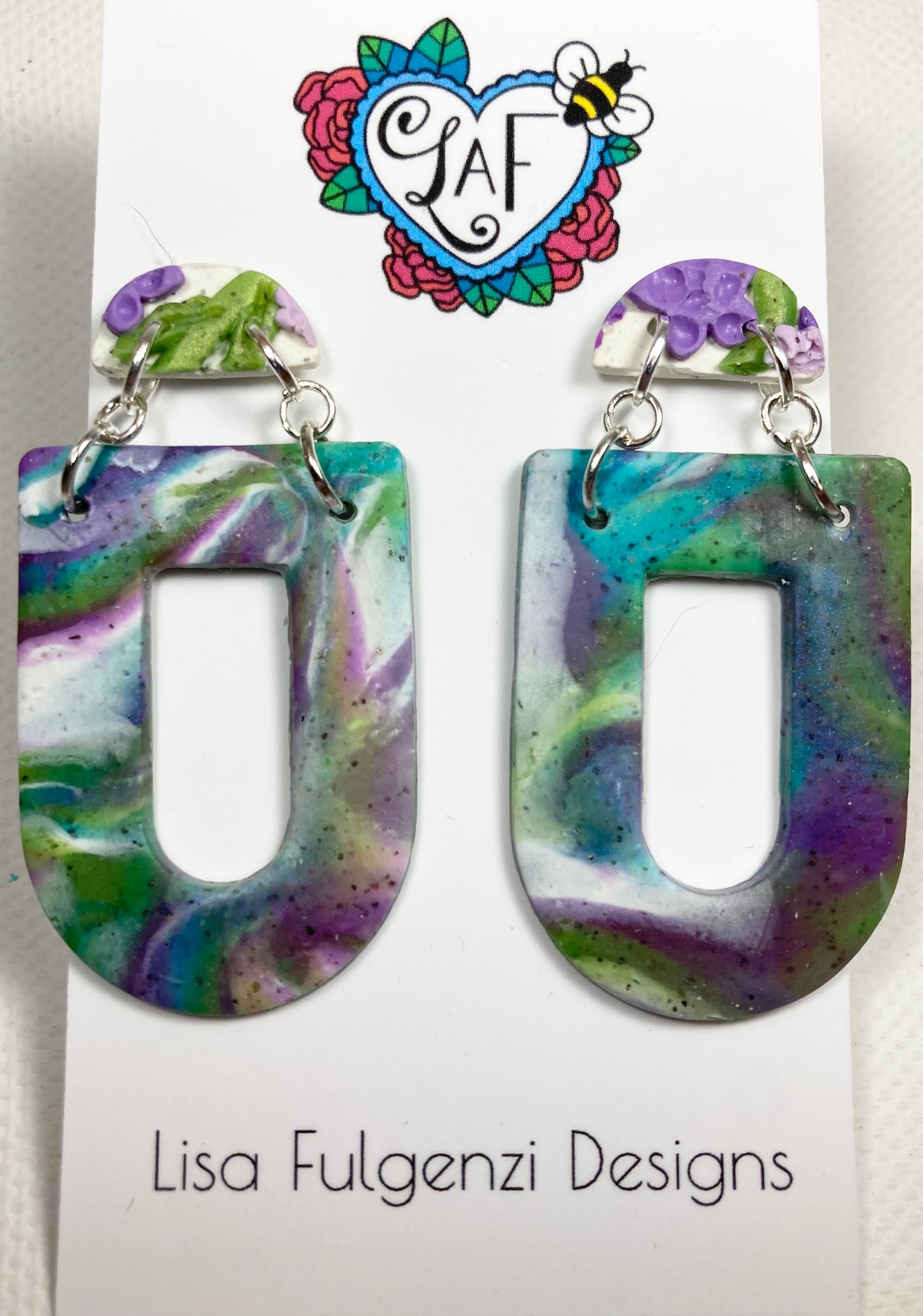 Lavender and Turquoise Marble Color Geometric Post Earrings