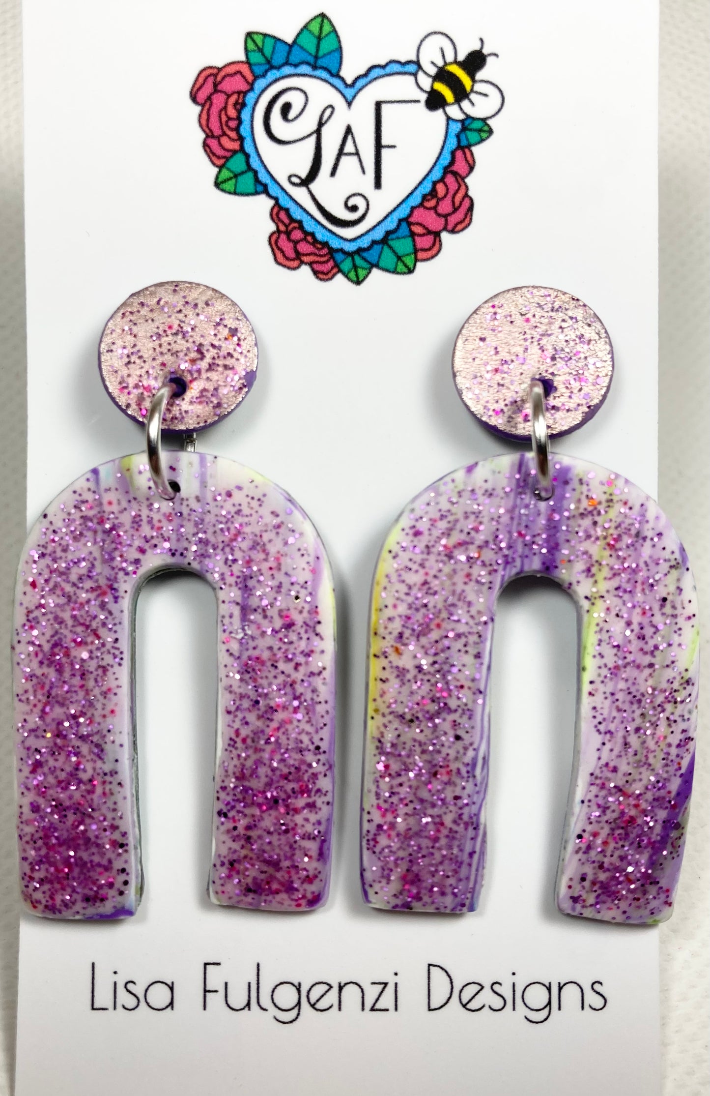 Lavender Stripe, Foil and Glitter U Post Earrings