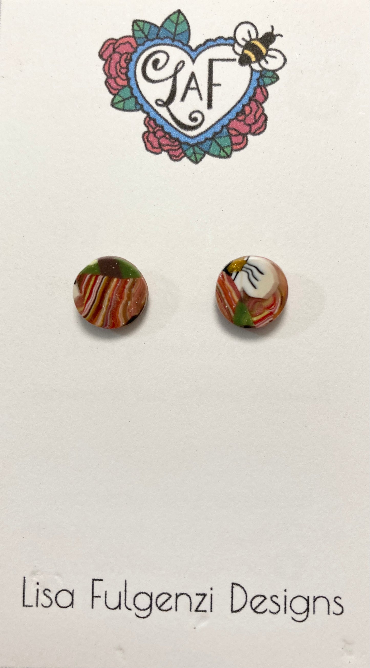Floral Orange and White Stripes and Swirls Mini Stud Post Earrings