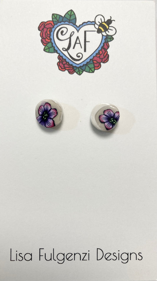Floral Purple and Pink Mini Stud Earrings
