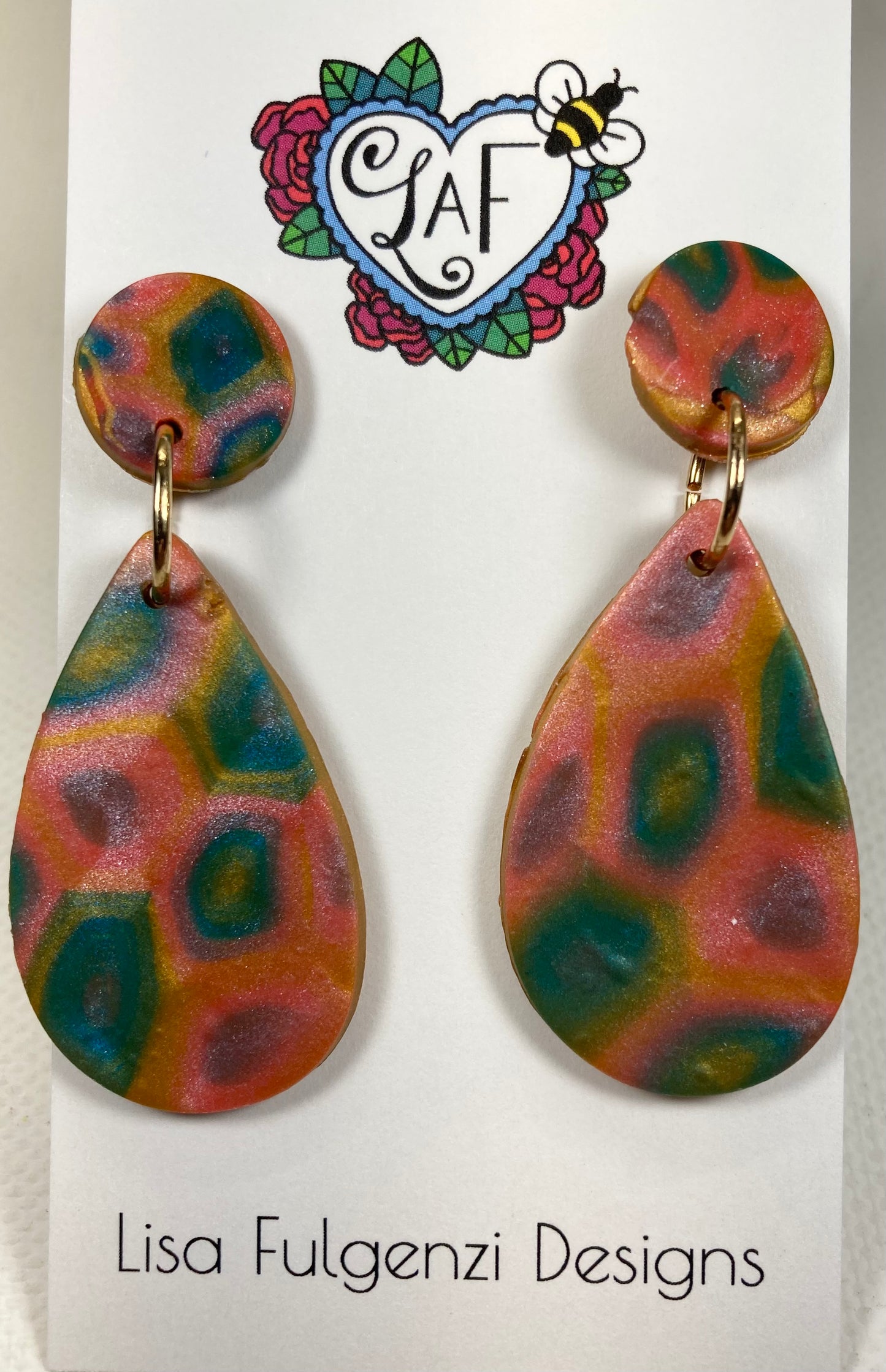 Teardrop Multicolor Metallic Blend Large Post Earrings