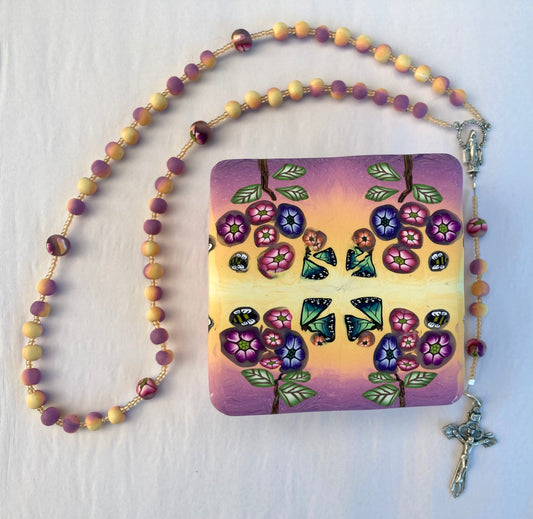 Butterflies Flowers and Bees Box and Rosary Set