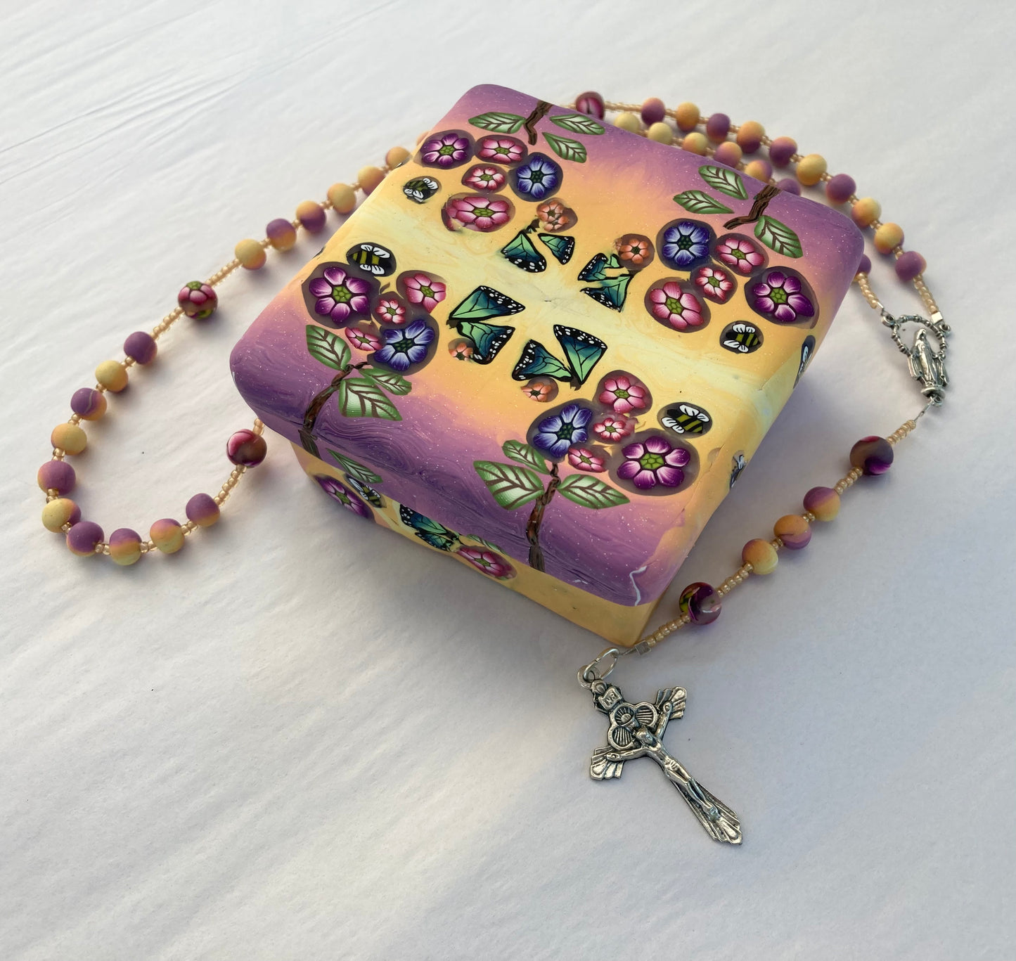 Butterflies Flowers and Bees Box and Rosary Set