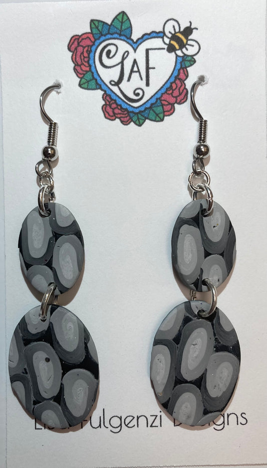 Oval Black and Gray Blend Medium Earrings