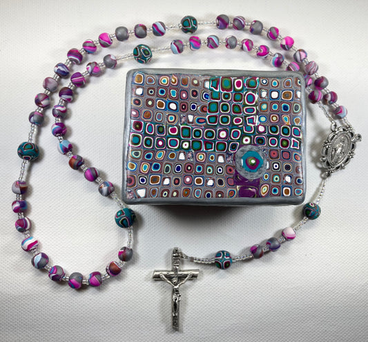 Retro Dots Multicolor with Silver Rosary and Box Set