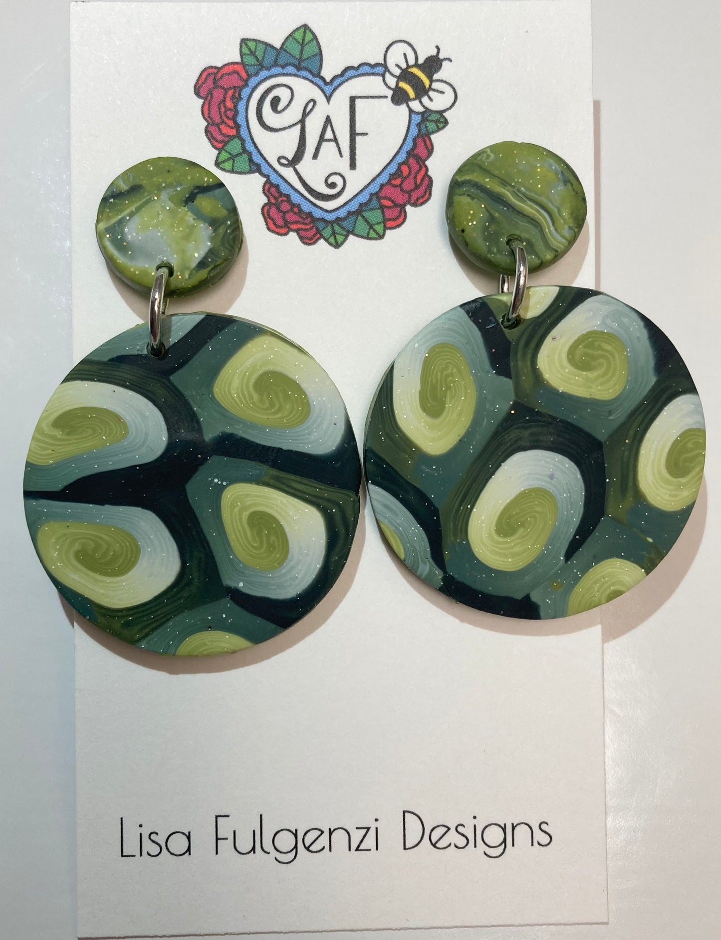 Round Light Green to Dark Green Blend Large Earrings