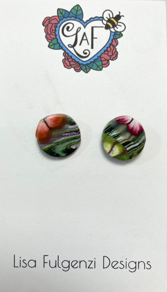Floral Multi Stripes and Swirls Stud Earrings