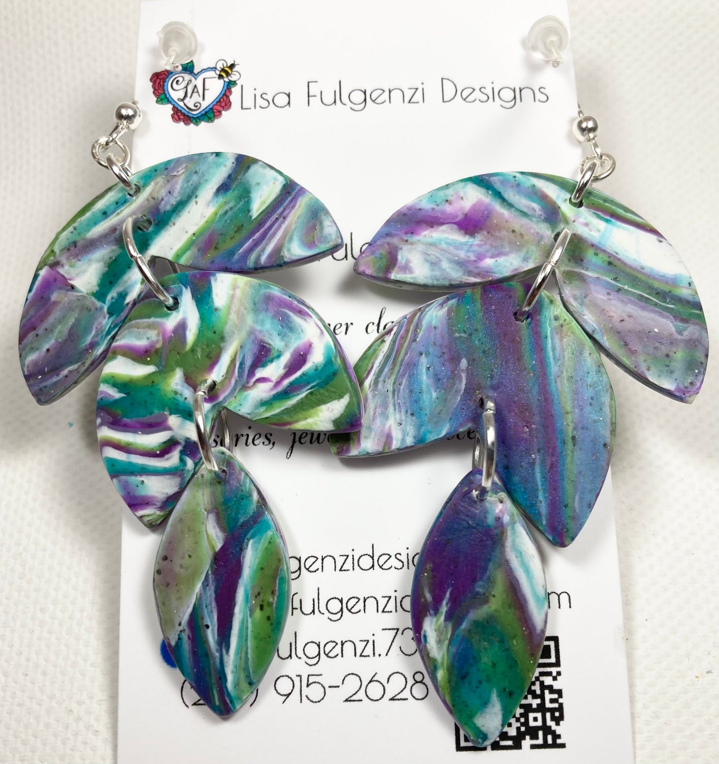Lavender Stripe Large Floral Shape Reversible Drop Earrings