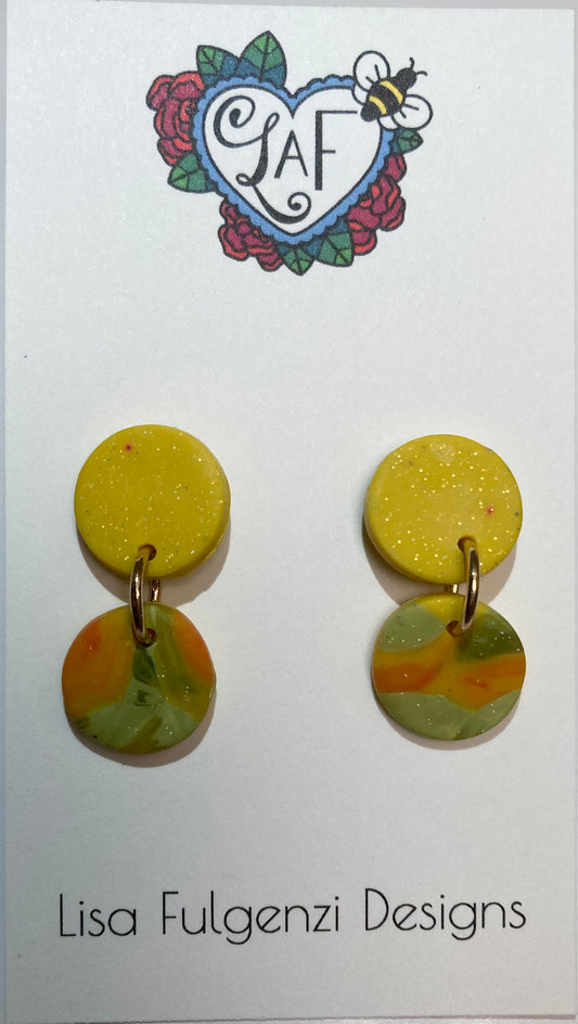 Round Orange Yellow and Green Blend Small Earrings