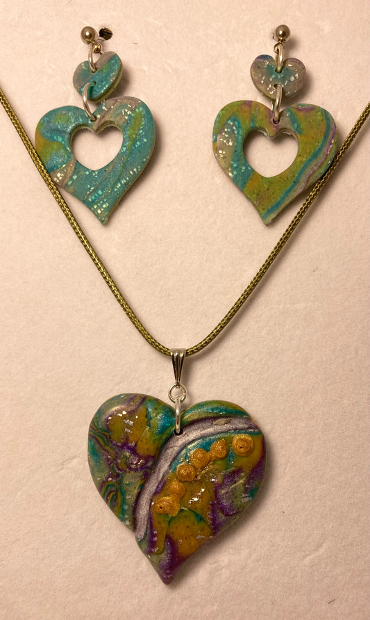 Beautiful Broken Hearts Lavender River Pendant and Earrings