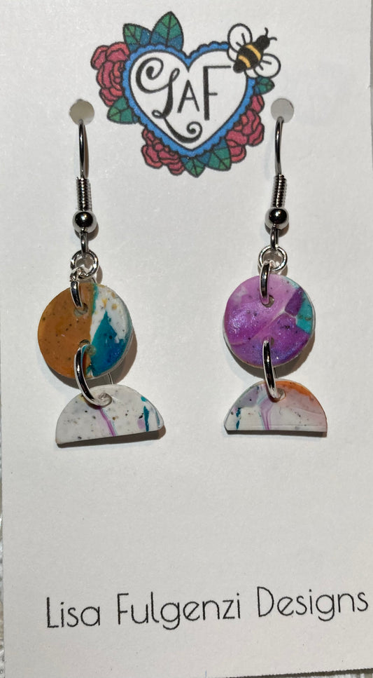 Original Inspired Orange and Purple Shapes Earrings