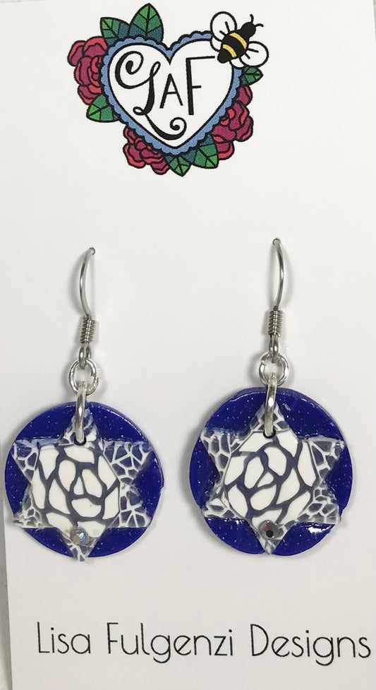 Star White Rose Lace and Blue Earrings