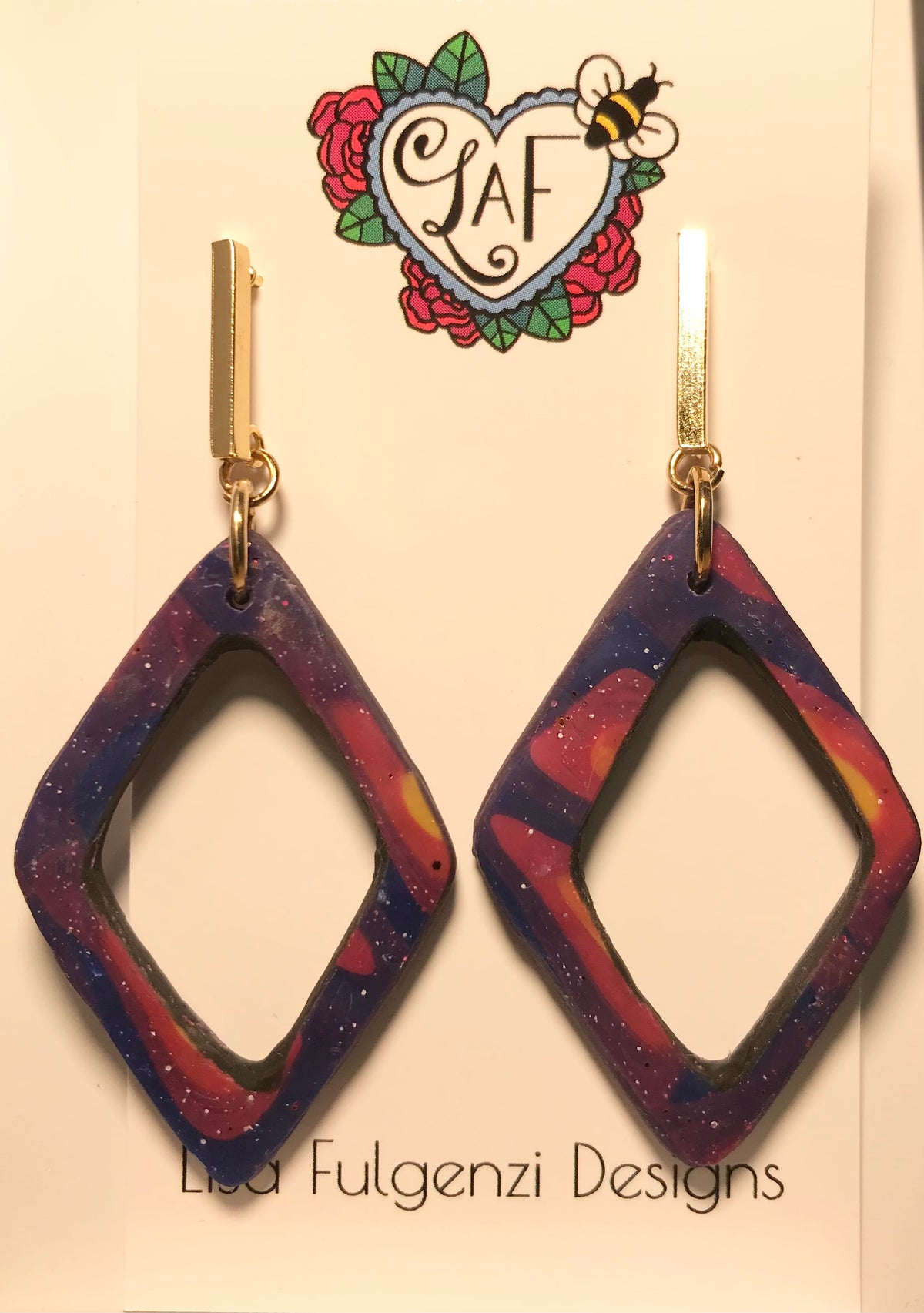 Diamond Yellow and Purple Blend Large Gold Post Earrings